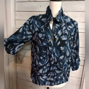 Zenergy by Chico's Size Small Blue Abstract Print Full Zip Snap Pockets Jacket